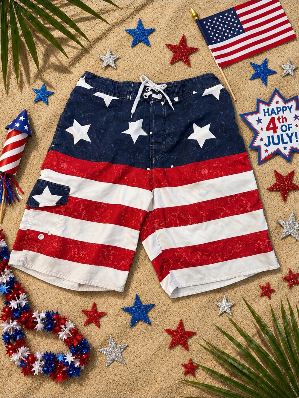 Bass Pro Shops Men's Stars & Stripes Swim Shorts - Red, White & Blue